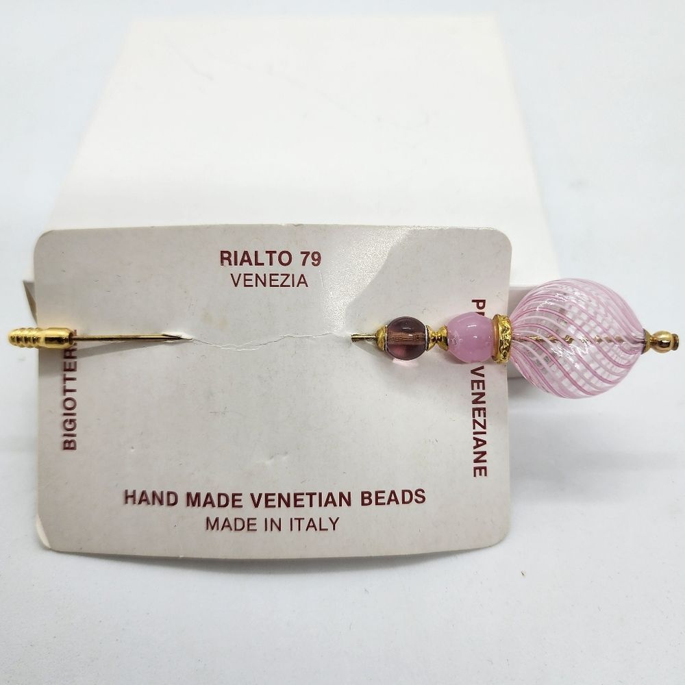 Pink Venetian Murano Art Glass made in Venezia Italy Hat Pin. By Rialto 79